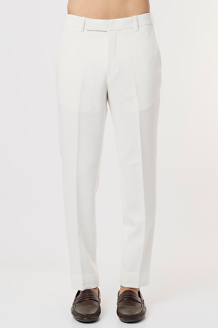White Viscose Wool Wedding Bandhgala Set by Qbik Men at Pernia's Pop Up Shop