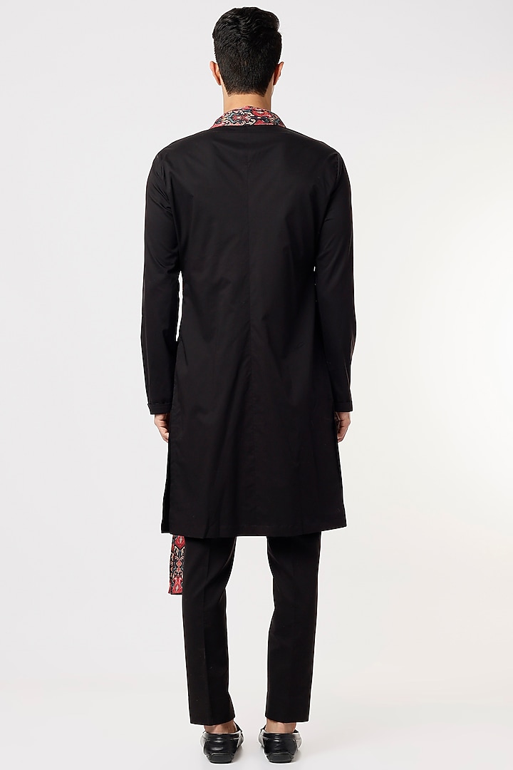Black Viscose Wool Kurta Set With Drape by Qbik Men at Pernia's Pop Up Shop