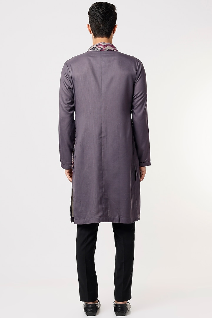 Purple Viscose Wool Kurta Set With Drape by Qbik Men at Pernia's Pop Up Shop