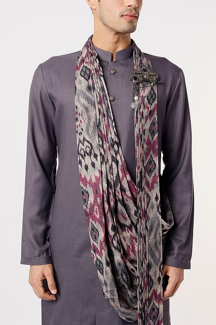 Purple Viscose Wool Kurta Set With Drape by Qbik Men at Pernia's Pop Up Shop