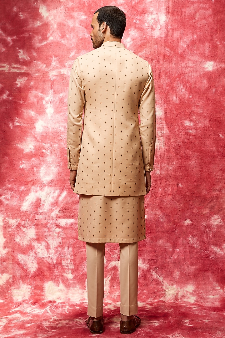 Beige Printed Wedding Indowestern Set by Qbik Men at Pernia's Pop Up Shop