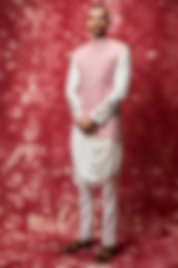 Pink Matka Silk Kurta Set With Bundi Jacket by Qbik Men at Pernia's Pop Up Shop