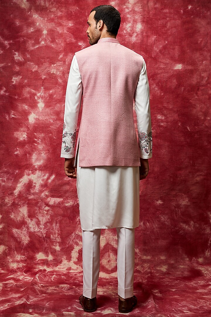 Pink Matka Silk Kurta Set With Bundi Jacket by Qbik Men at Pernia's Pop Up Shop