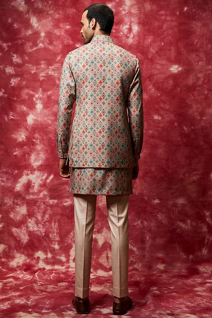 Brown Printed Kurta Set With Bundi Jacket by Qbik Men at Pernia's Pop Up Shop