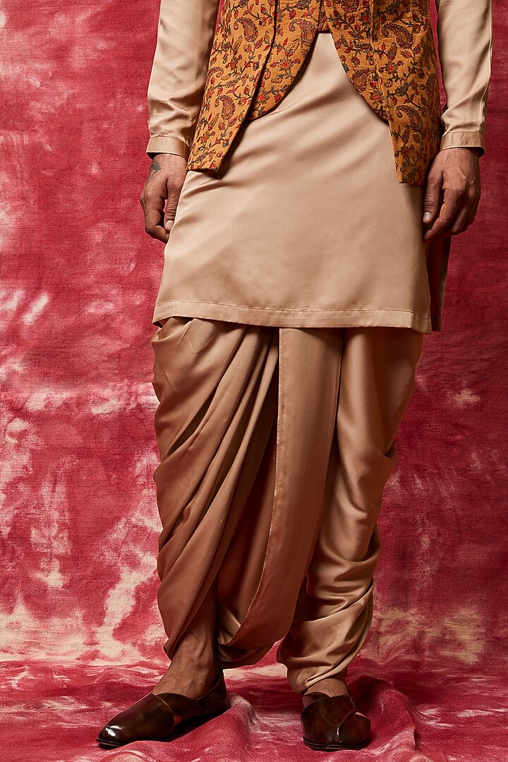 Mustard Kurta Set With Bundi Jacket by Qbik Men at Pernia's Pop Up Shop