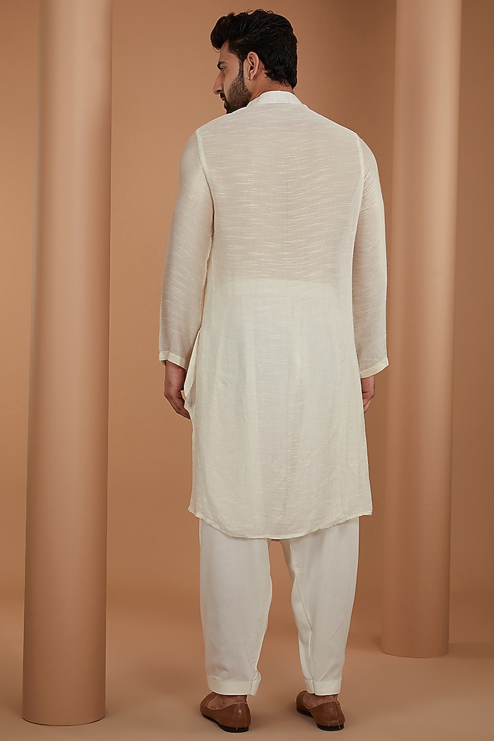Off-White Cotton Silk Cowl Kurta by Qbik Men at Pernia's Pop Up Shop