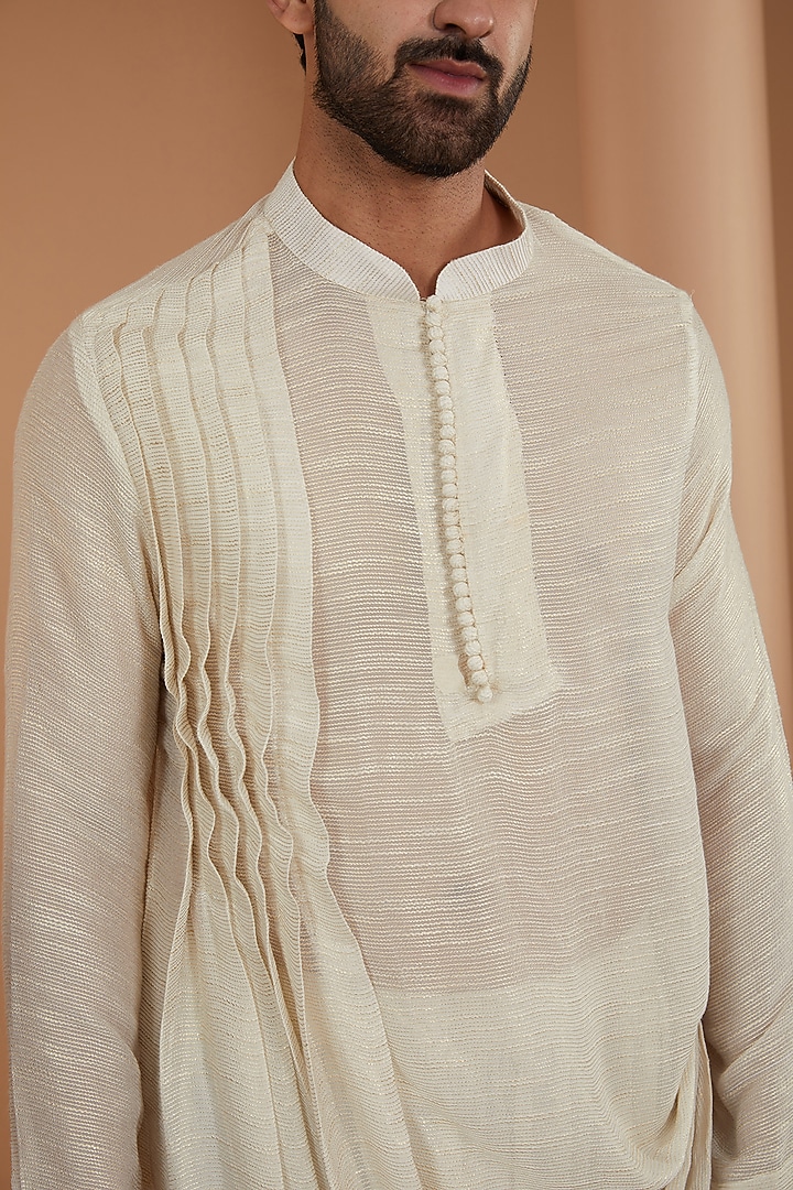 Off-White Cotton Silk Cowl Kurta by Qbik Men at Pernia's Pop Up Shop