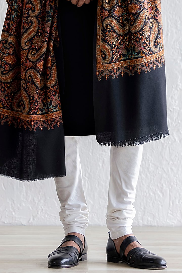 Black Viscose Wool Groom Sherwani Set by Qbik Men at Pernia's Pop Up Shop