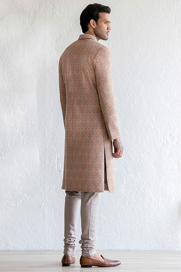 Grey Kashmiri Embroidered Groom Sherwani Set by Qbik Men at Pernia's Pop Up Shop