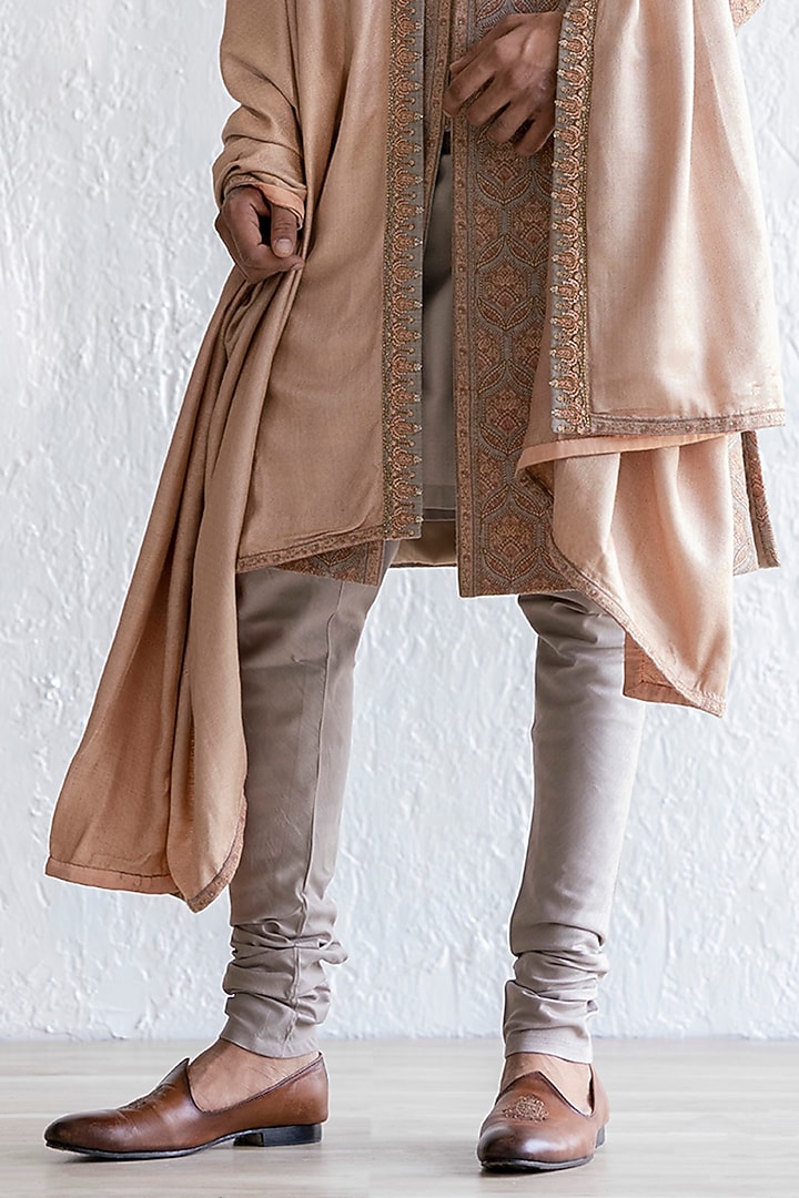 Grey Kashmiri Embroidered Groom Sherwani Set by Qbik Men at Pernia's Pop Up Shop
