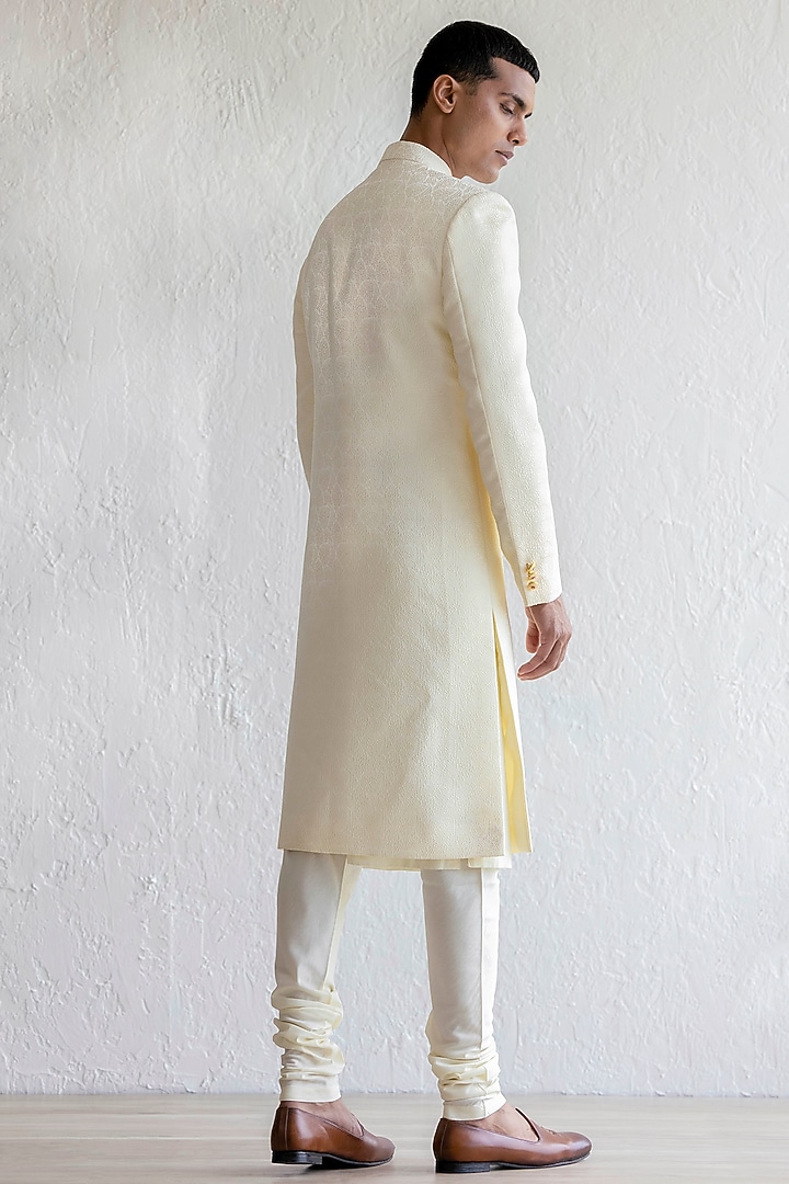 Cream Jacquard Wedding Sherwani Set by Qbik Men at Pernia's Pop Up Shop