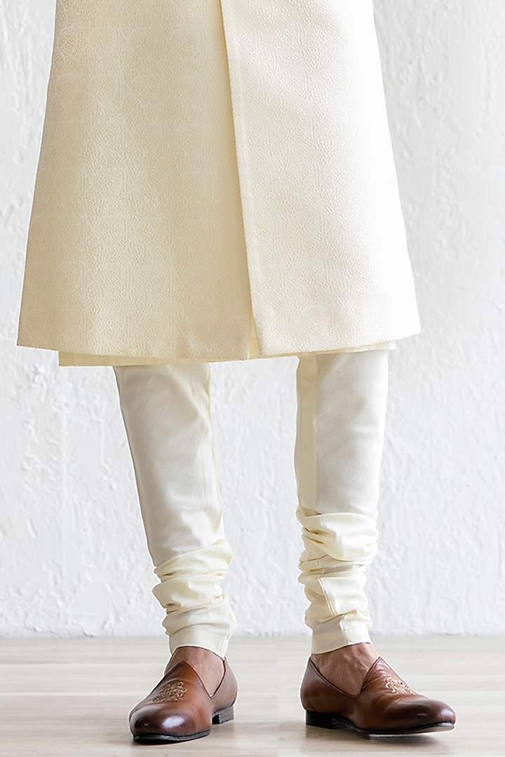 Cream Jacquard Wedding Sherwani Set by Qbik Men at Pernia's Pop Up Shop