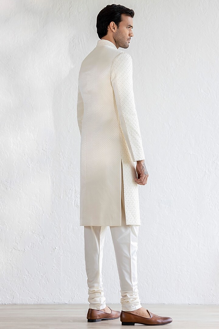 Ivory Jacquard Embroidered Groom Sherwani Set by Qbik Men at Pernia's Pop Up Shop