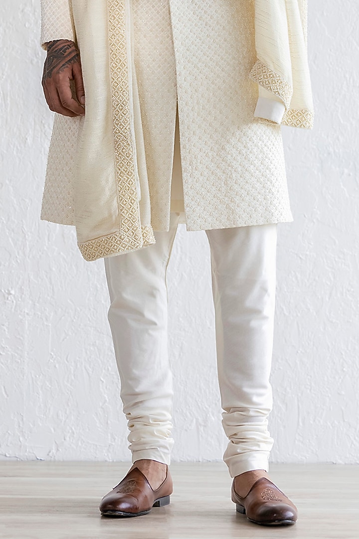 Ivory Jacquard Embroidered Groom Sherwani Set by Qbik Men at Pernia's Pop Up Shop