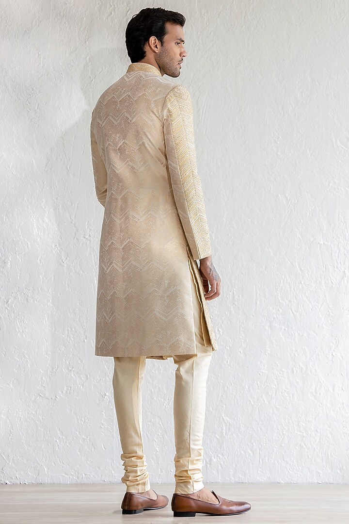 Gold Jacquard Embroidered Groom Sherwani Set by Qbik Men at Pernia's Pop Up Shop