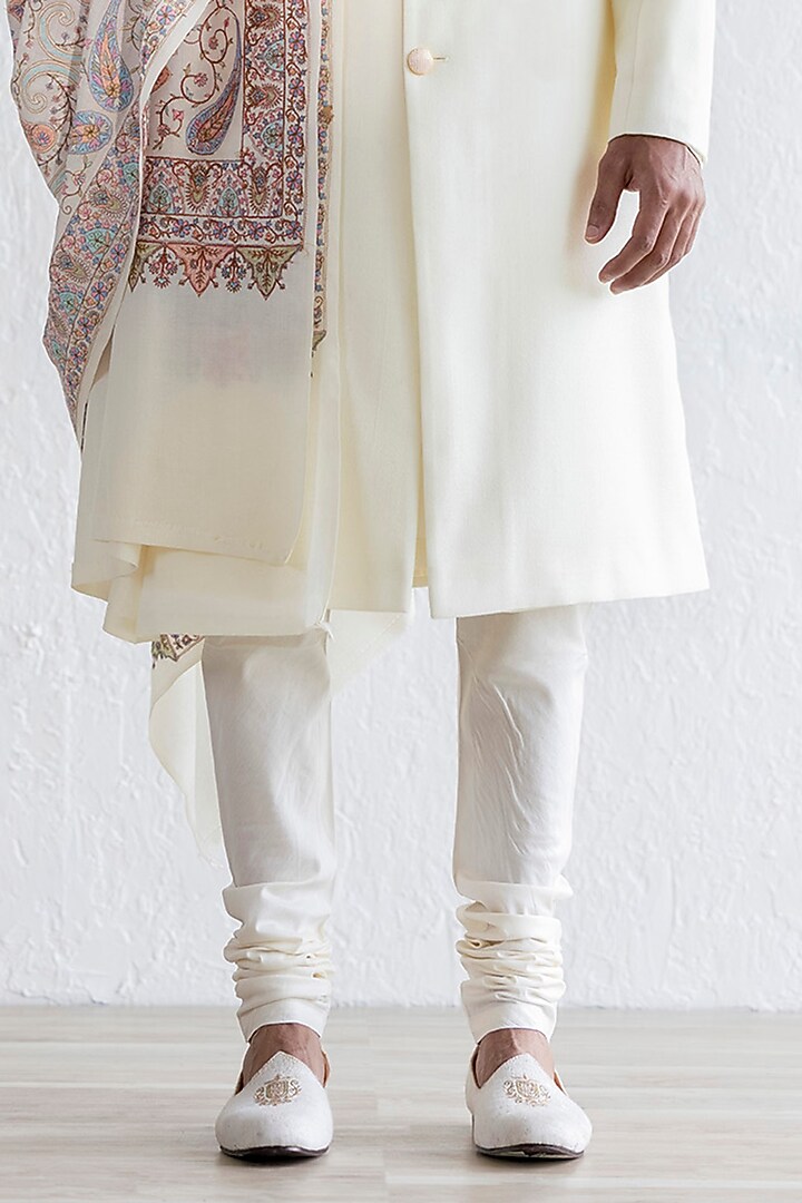 Ivory Pashmina Groom Sherwani Set by Qbik Men at Pernia's Pop Up Shop