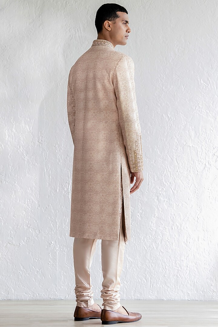 Blush Chanderi Silk Embroidered Groom Sherwani Set by Qbik Men at Pernia's Pop Up Shop