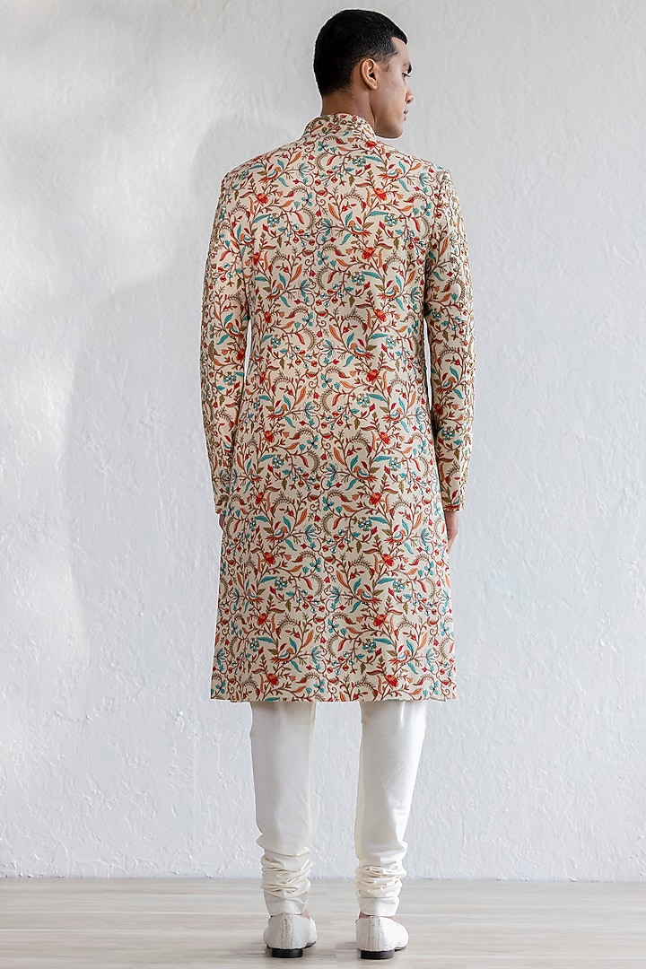Multi-Colored Kashmiri Embroidered Groom Sherwani Set by Qbik Men at Pernia's Pop Up Shop