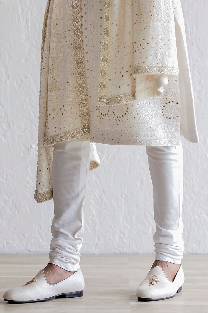 Ivory Lucknowi Embroidered Groom Sherwani Set by Qbik Men at Pernia's Pop Up Shop