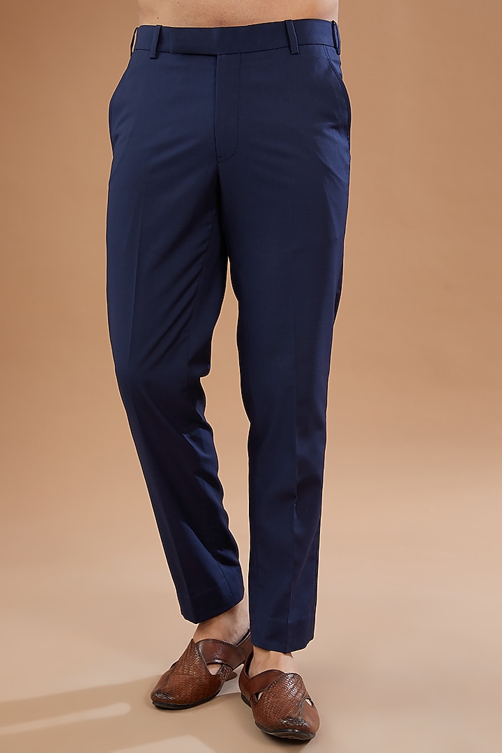 Navy Blue Zari Resham Embroidered Wedding Bandhgala Set by Qbik Men at Pernia's Pop Up Shop