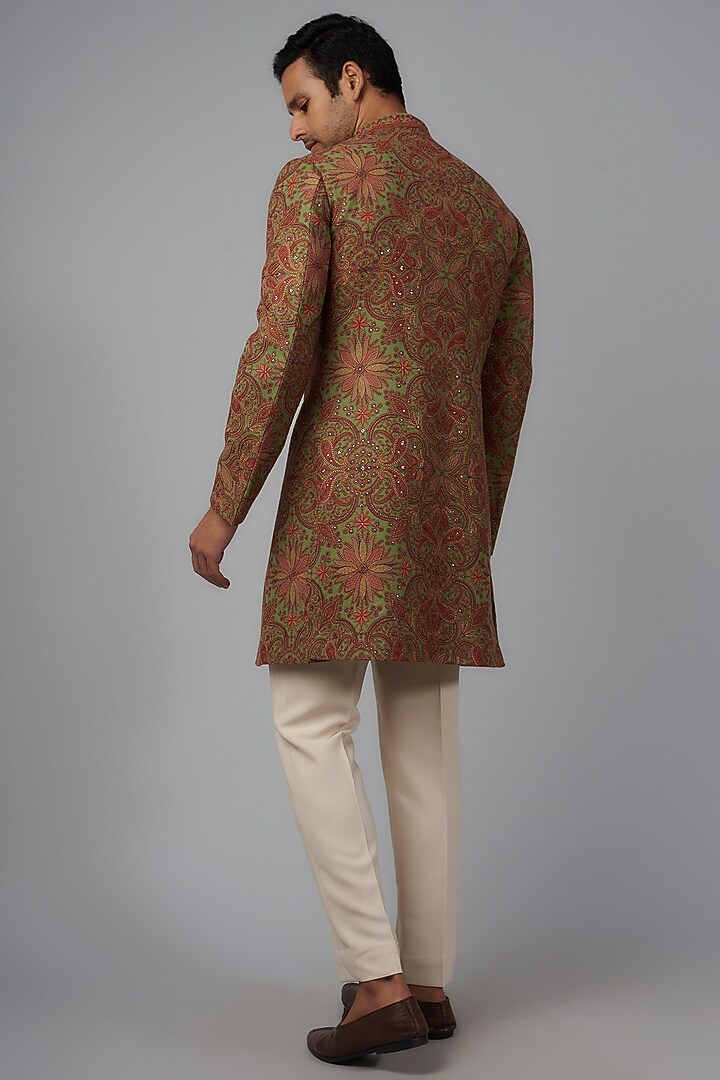 Pista Pashmina Silk Embroidered Groom Indowestern Set by Qbik Men at Pernia's Pop Up Shop