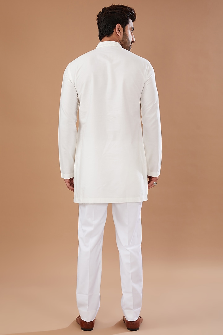 Ivory Silk Embroidered Groom Indowestern Set by Qbik Men at Pernia's Pop Up Shop