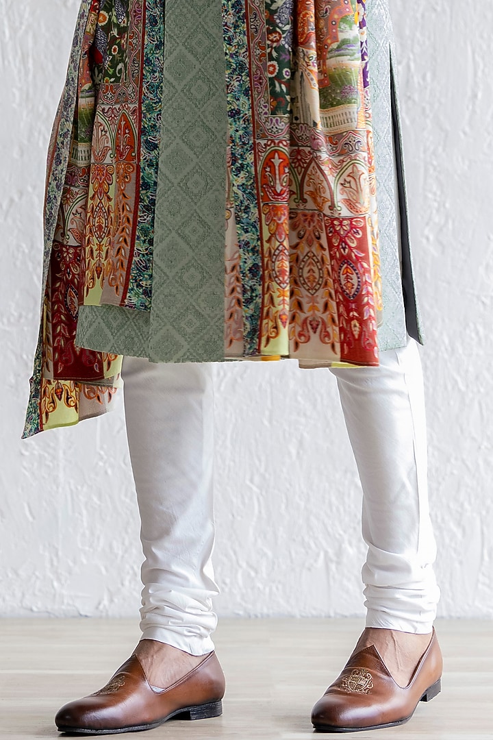 Mint Jacquard Embroidered Groom Sherwani Set by Qbik Men at Pernia's Pop Up Shop