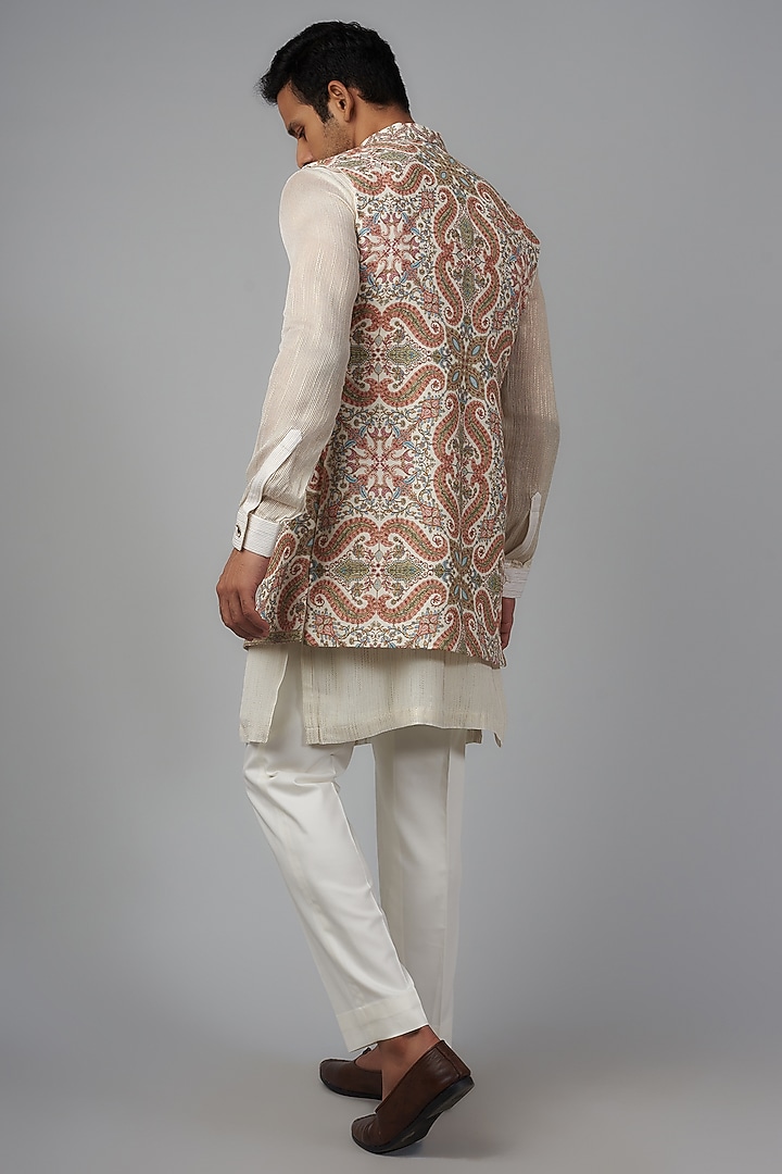 Ivory Pashmina Silk Embroidered Wedding Indowestern Set by Qbik Men at Pernia's Pop Up Shop