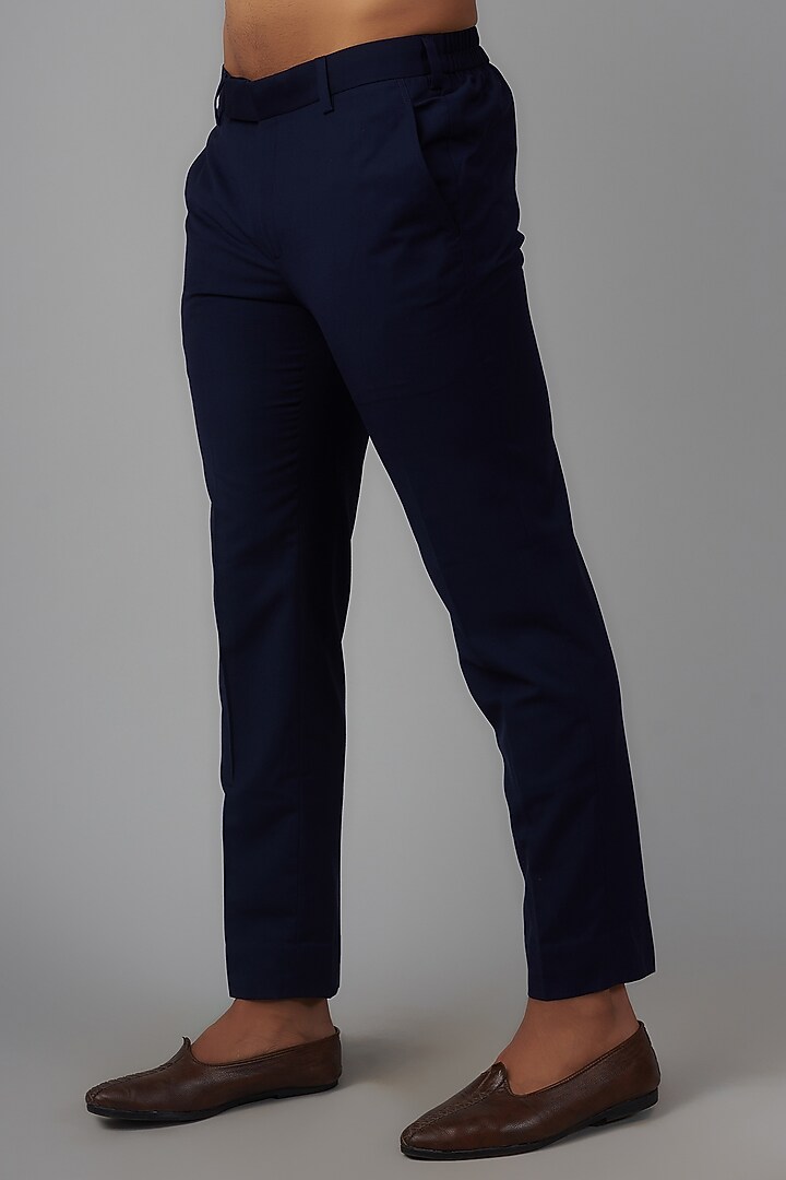 Navy Blue Pashmina Silk Kashmiri Wedding Indowestern Set by Qbik Men at Pernia's Pop Up Shop