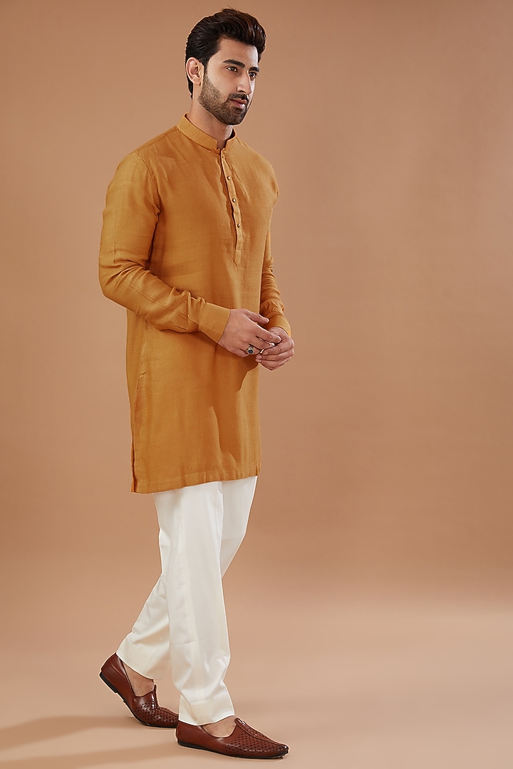 Orange Pashmina Silk Thread Embroidered Nehru Jacket Set by Qbik Men at Pernia's Pop Up Shop