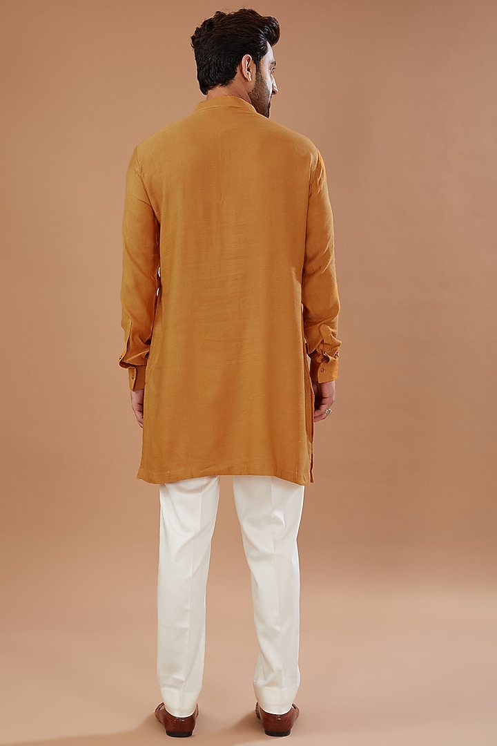 Orange Pashmina Silk Thread Embroidered Nehru Jacket Set by Qbik Men at Pernia's Pop Up Shop