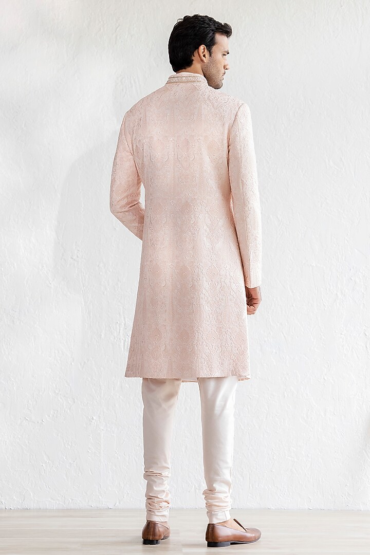 Light Pink Georgette Embroidered Groom Sherwani Set by Qbik Men at Pernia's Pop Up Shop