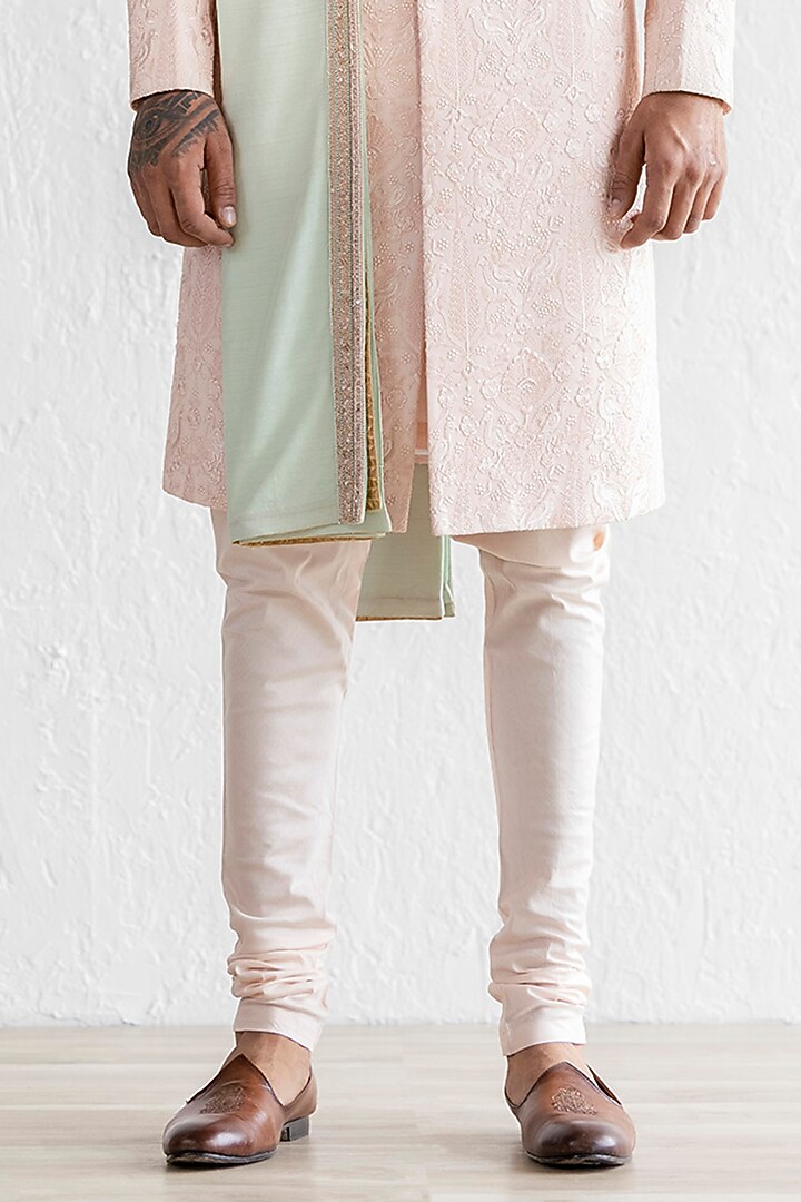 Light Pink Georgette Embroidered Groom Sherwani Set by Qbik Men at Pernia's Pop Up Shop