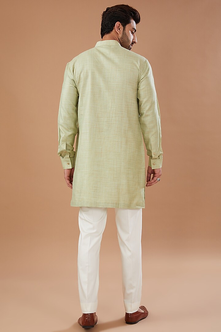 Light Fawn Pashmina Silk Thread Embroidered Nehru Jacket Set by Qbik Men at Pernia's Pop Up Shop