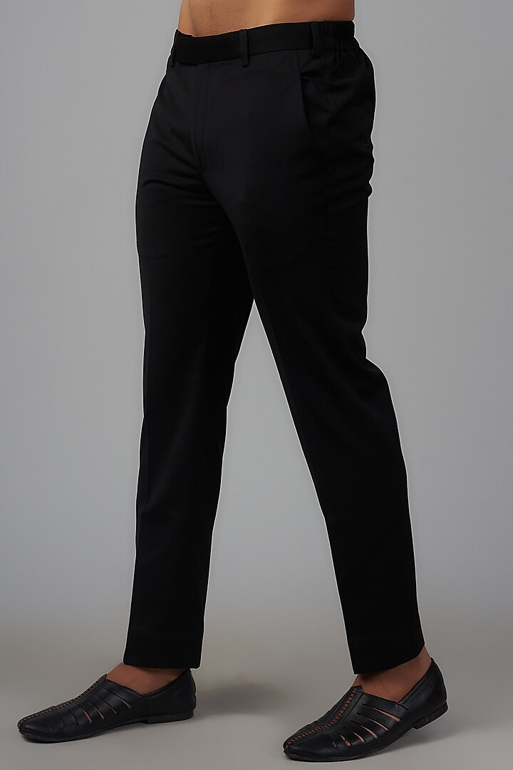 Black Pashmina Silk Embroidered Wedding Indowestern Set by Qbik Men at Pernia's Pop Up Shop