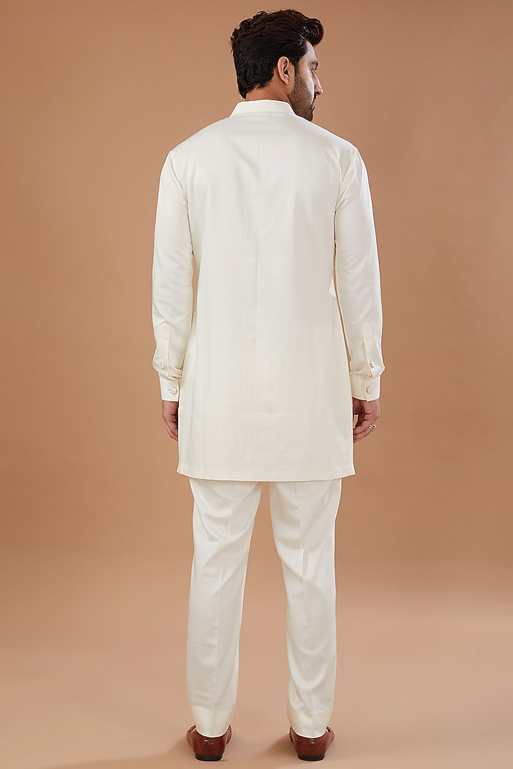 Ivory Viscose Wool Embroidered Wedding Indowestern Set by Qbik Men at Pernia's Pop Up Shop