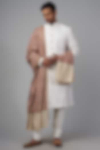 Beige Pashmina Silk Embroidered Shawl by Qbik Men