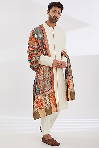 Multi-Colored Wool Embroidered Shawl by Qbik Men