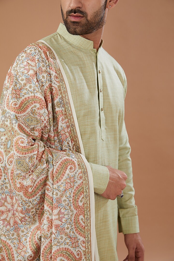 Ivory Pashmina Silk Thread Embroidered Shawl by Qbik Men at Pernia's Pop Up Shop