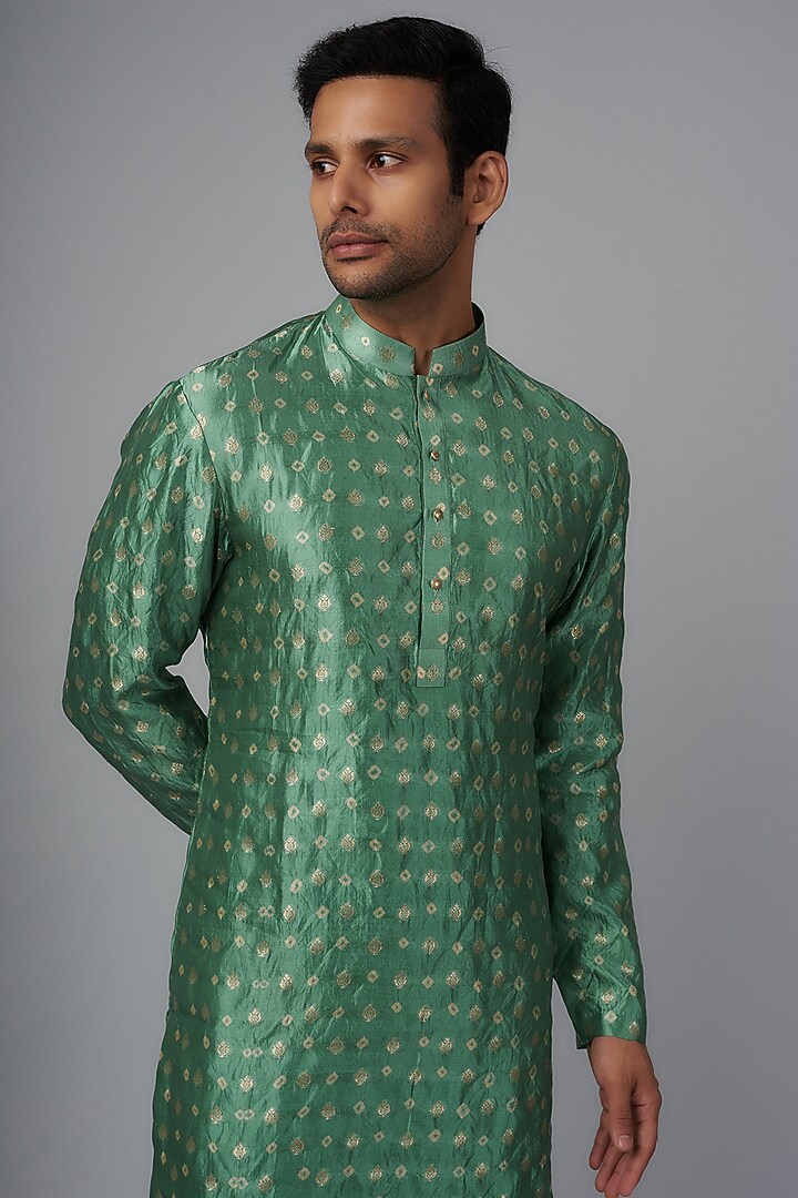 Mint Banarasi Silk Kurta Set by Qbik Men at Pernia's Pop Up Shop