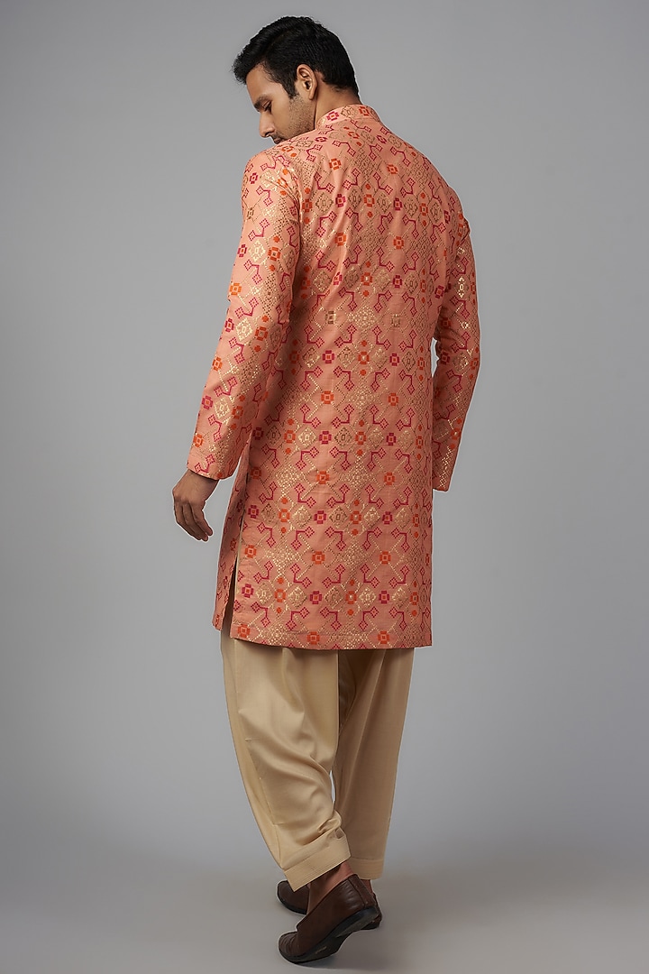 Coral Chanderi Kurta Set by Qbik Men at Pernia's Pop Up Shop