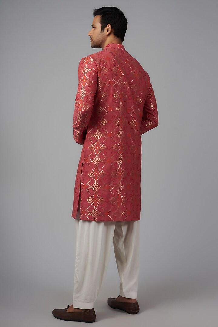 Pink Chanderi Kurta Set by Qbik Men at Pernia's Pop Up Shop