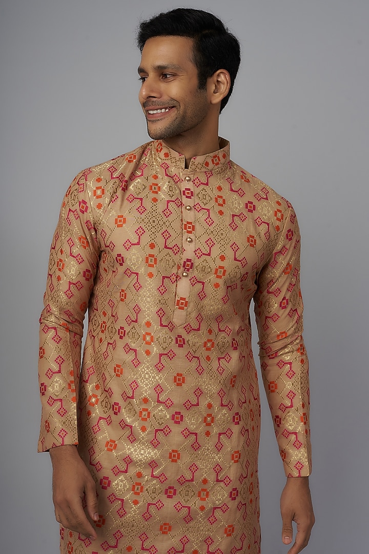 Beige Chanderi Kurta Set by Qbik Men at Pernia's Pop Up Shop