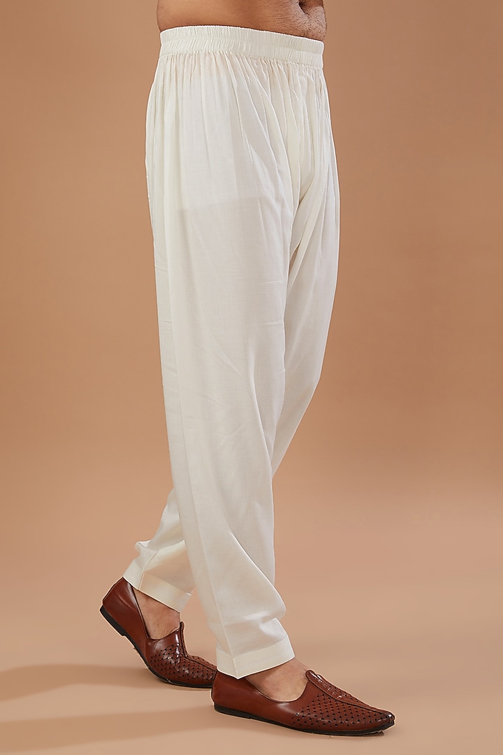 Ivory Chanderi Silk Thread Embroidered Kurta Set by Qbik Men at Pernia's Pop Up Shop