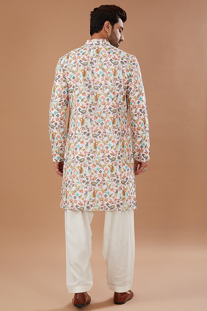 Multi-Colored Chanderi Silk Thread Embroidered Kurta Set by Qbik Men at Pernia's Pop Up Shop