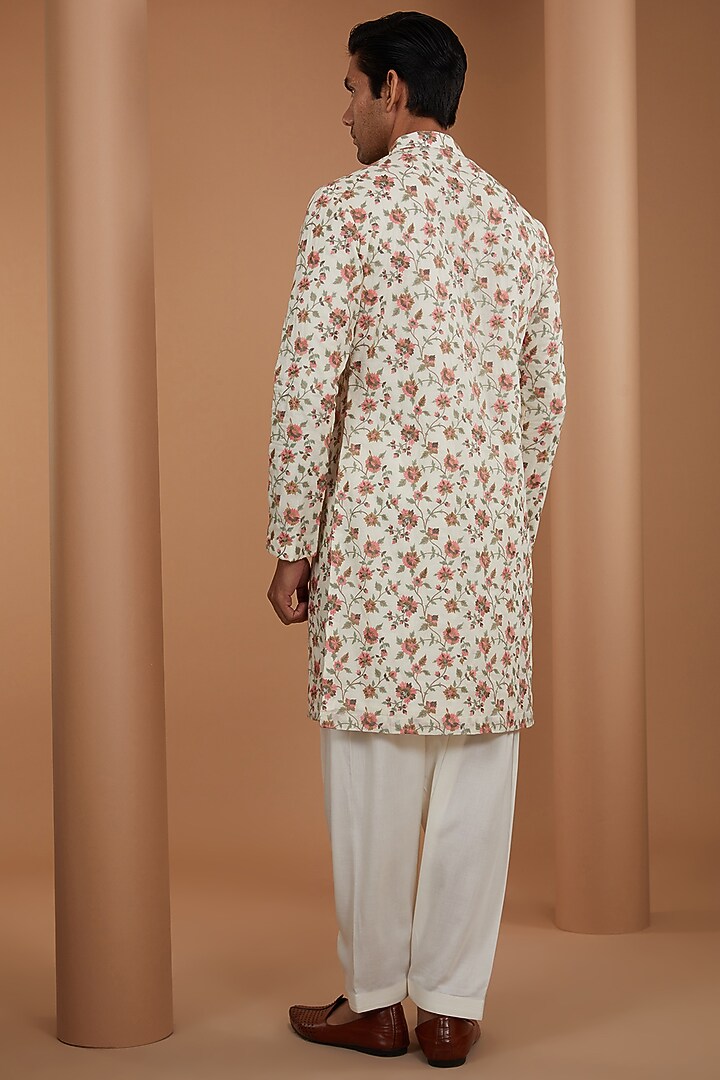 Ivory Cotton Viscose Floral Printed Kurta Set by Qbik Men at Pernia's Pop Up Shop