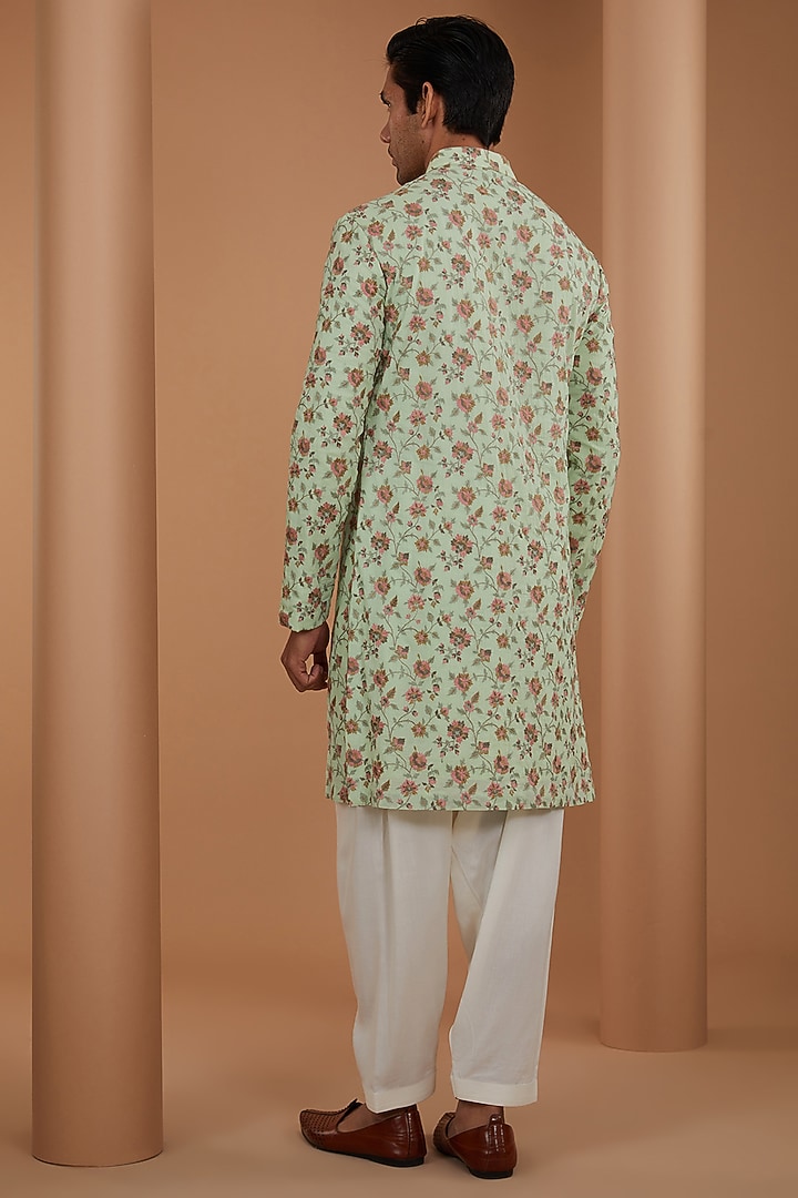 Green Cotton Viscose Floral Printed Kurta Set by Qbik Men at Pernia's Pop Up Shop