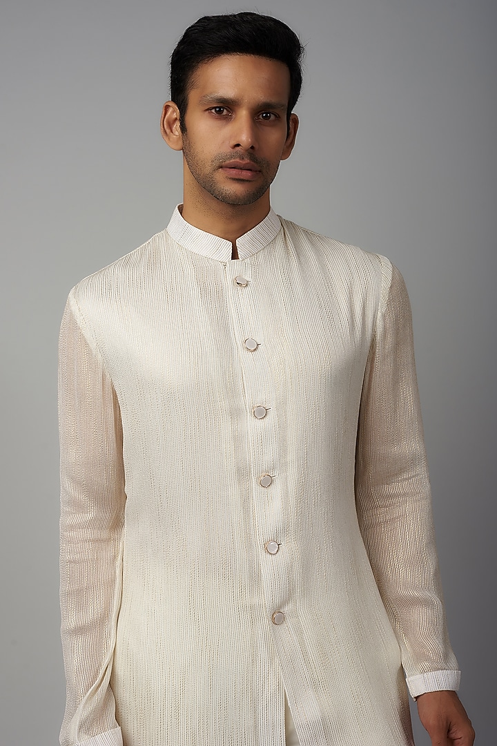 Ivory Georgette kurta Set by Qbik Men at Pernia's Pop Up Shop