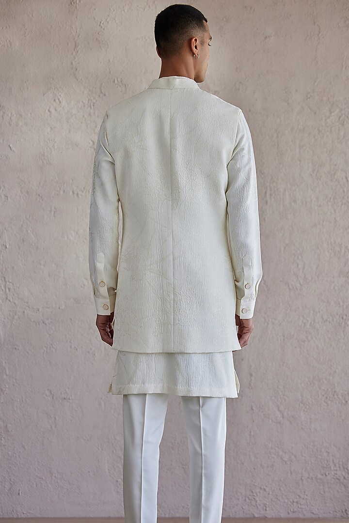 Ivory Jacquard Front Open Wedding Indowestern Jacket Set by Qbik Men at Pernia's Pop Up Shop