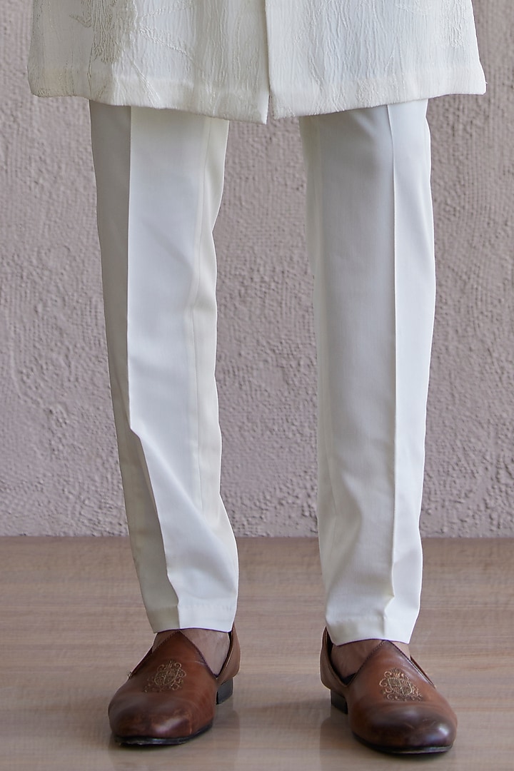 Ivory Jacquard Front Open Wedding Indowestern Jacket Set by Qbik Men at Pernia's Pop Up Shop